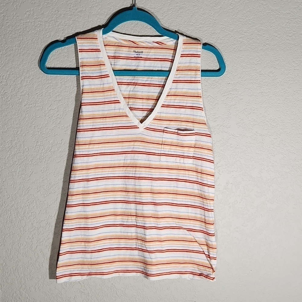 Madewell Tank Top Womens Size S Striped V Neck Pocket FLAW